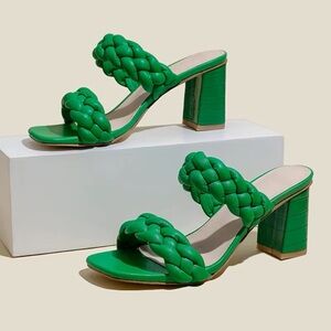 Green Braided Women's Heeled Sandals